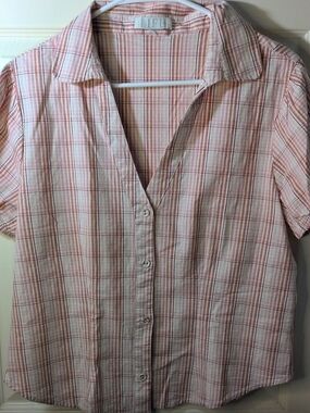 Life Brand , Light Pink Plaid Button-Front Blouse, Size Lg/Xl